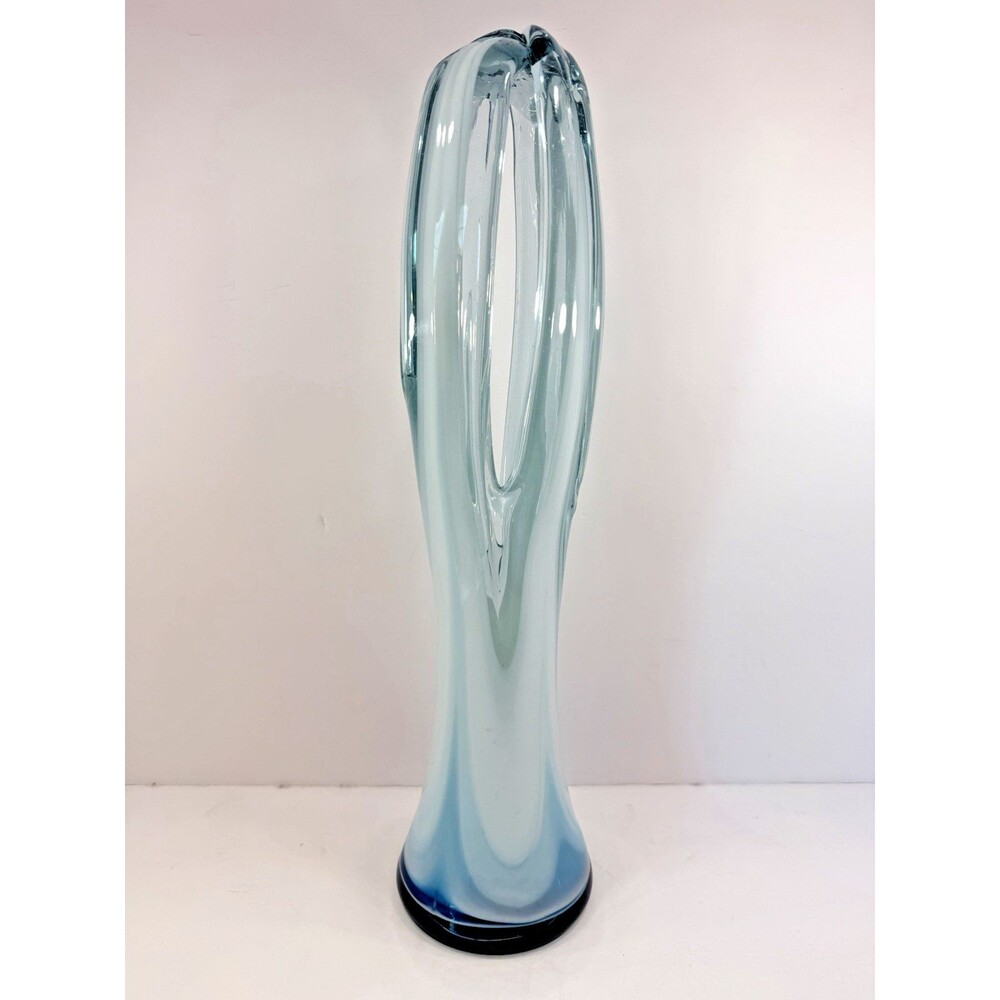 VTG Rare 17.5” Murano Style Sommerso Art Glass Vase Blue Abstract Sculpture MCM
